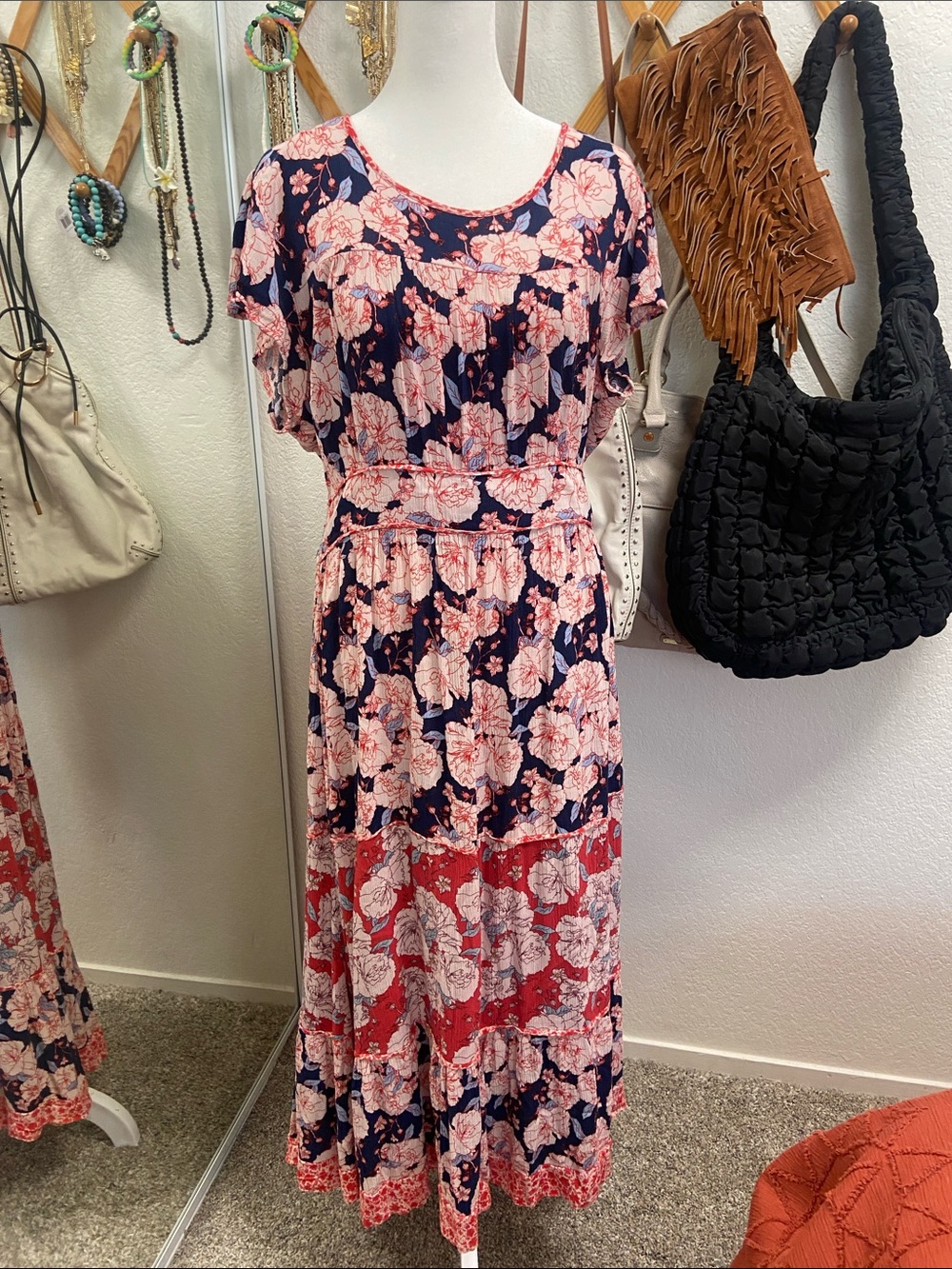 Floral Scoop Neck Maxi Dress Sz Large